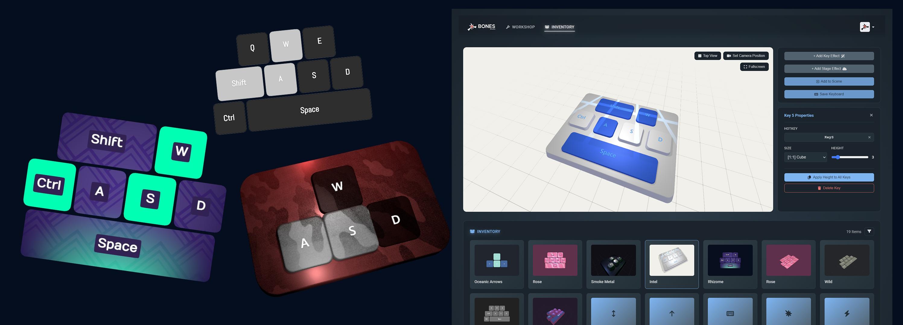 Keyboard Overlay App for Streamlabs Desktop - 3D WASD keys with green active key highlight